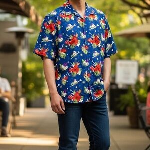 DIXXON Blue and Red Floral Men's Shirt